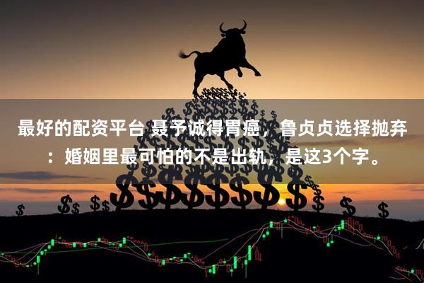 最好的配资平台 聂予诚得胃癌，鲁贞贞选择抛弃：婚姻里最可怕的不是出轨，是这3个字。